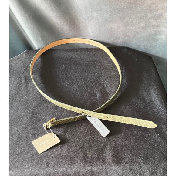 J. Crew Olive Green Snakeskin Print Leather Belt Women's XS Gold Buckle NEW - Picture 2 of 5
